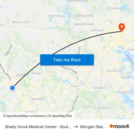Shady Grove Medical Center - South & Medical Center Way to Morgan State University map