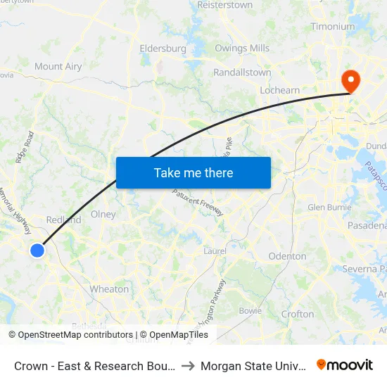 Crown - East & Research Boulevard to Morgan State University map
