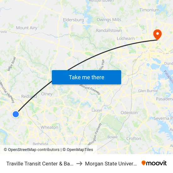 Traville Transit Center & Bay C to Morgan State University map