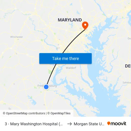 3 - Mary Washington Hospital (Main Entrance) to Morgan State University map