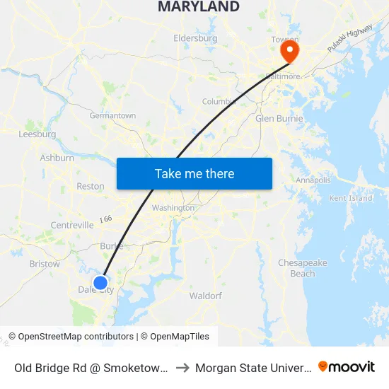 Old Bridge Rd @ Smoketown Rd to Morgan State University map