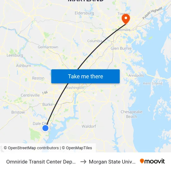 Omniride Transit Center Departures to Morgan State University map