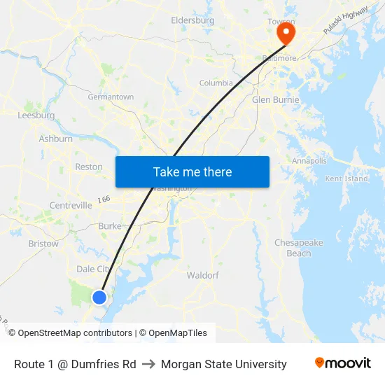 Route 1 @ Dumfries Rd to Morgan State University map