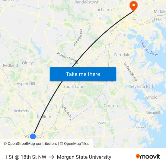 I St @ 18th St NW to Morgan State University map