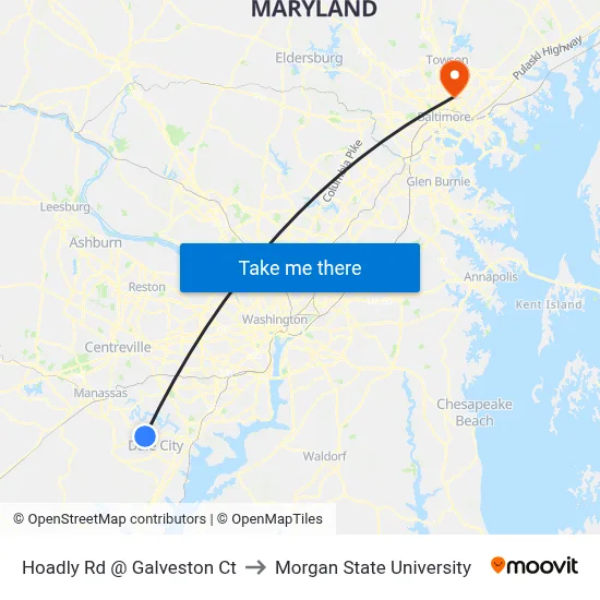 Hoadly Rd @ Galveston Ct to Morgan State University map