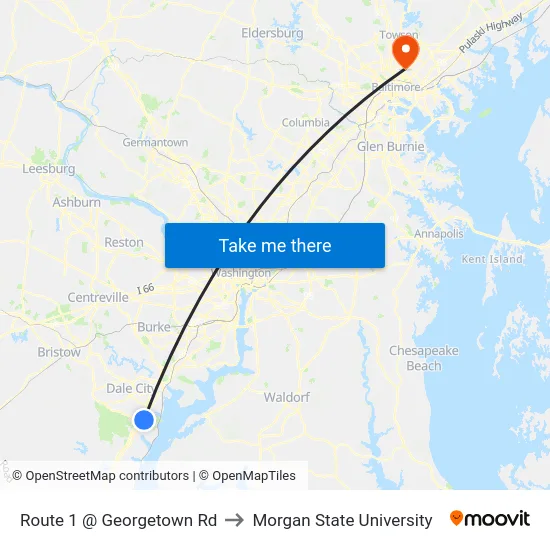 Route 1 @ Georgetown Rd to Morgan State University map