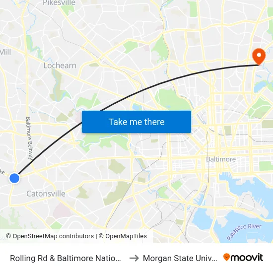 Rolling Rd & Baltimore National Pike to Morgan State University map