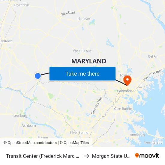 Transit Center (Frederick Marc Train Station) to Morgan State University map