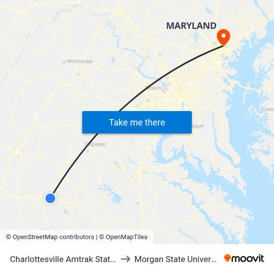 Charlottesville Amtrak Station to Morgan State University map