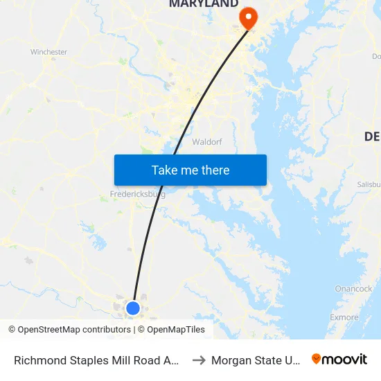 Richmond Staples Mill Road Amtrak Station to Morgan State University map