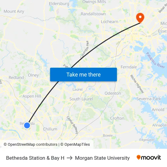 Bethesda Station & Bay H to Morgan State University map