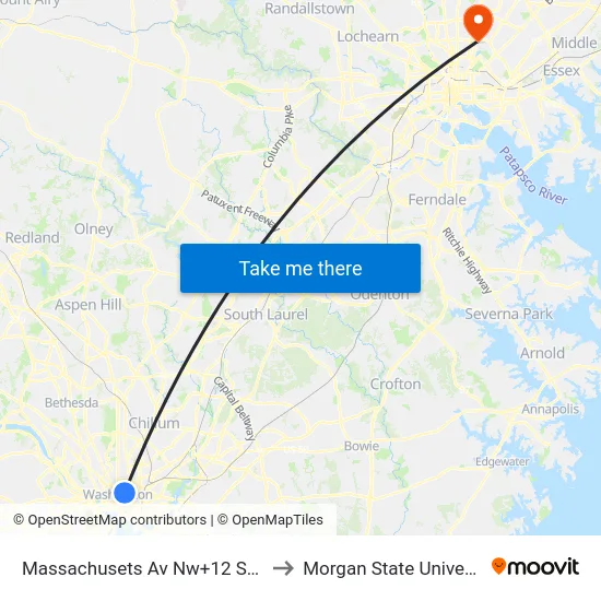 Massachusets Av Nw+12 St NW to Morgan State University map