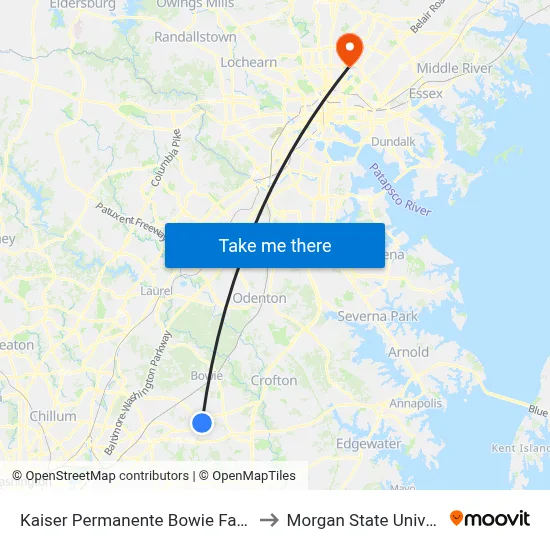 Kaiser Permanente Bowie Fairwood to Morgan State University map