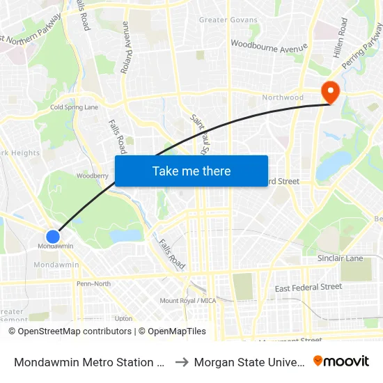 Mondawmin Metro Station Bay 9 to Morgan State University map