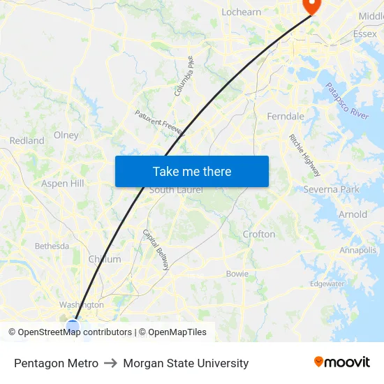 Pentagon Metro to Morgan State University map