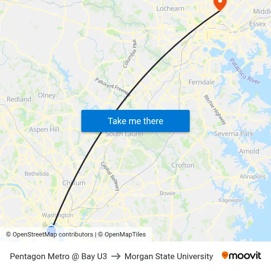Pentagon Metro @ Bay U3 to Morgan State University map