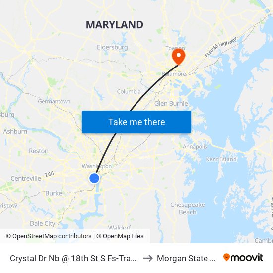 Crystal Dr Nb @ 18th St S Fs-Transitway Station E to Morgan State University map