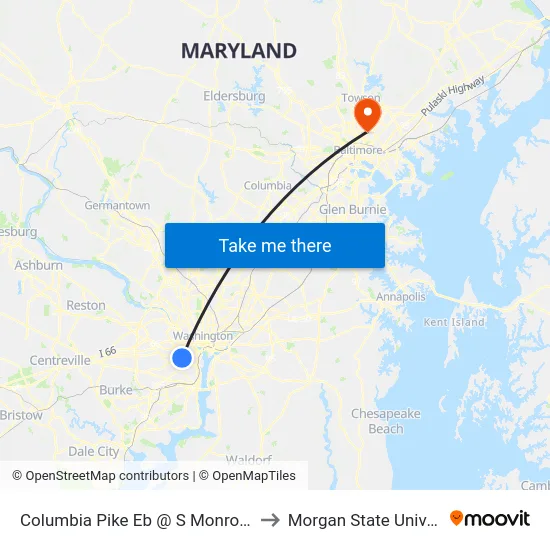 Columbia Pike Eb @ S Monroe St FS to Morgan State University map