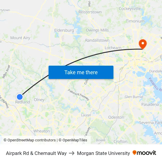 Airpark Rd & Chemault Way to Morgan State University map