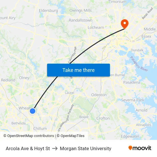 Arcola Ave & Hoyt St to Morgan State University map