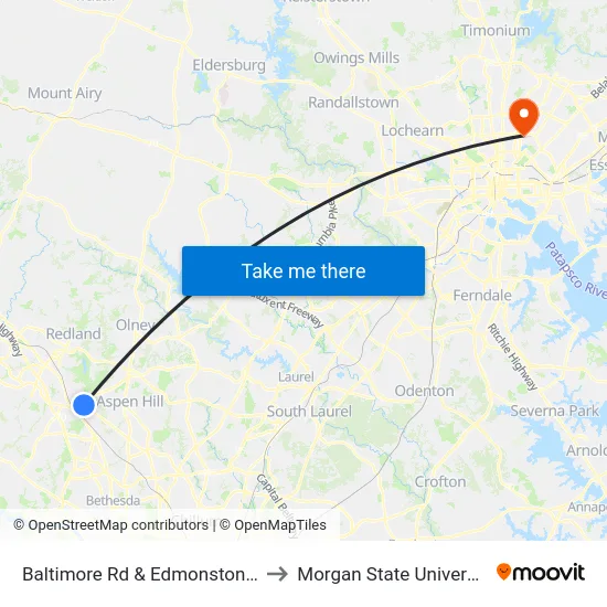 Baltimore Rd & Edmonston Dr to Morgan State University map