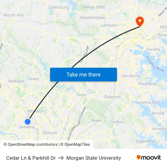 Cedar Ln & Parkhill Dr to Morgan State University map