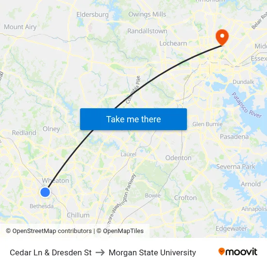 Cedar Ln & Dresden St to Morgan State University map