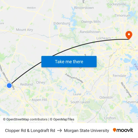Clopper Rd & Longdraft Rd to Morgan State University map