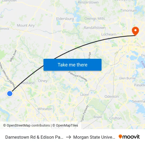 Darnestown Rd & Edison Park Dr to Morgan State University map