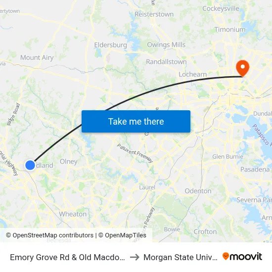 Emory Grove Rd & Old Macdonald Rd to Morgan State University map