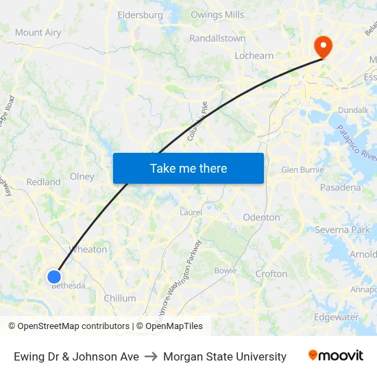 Ewing Dr & Johnson Ave to Morgan State University map