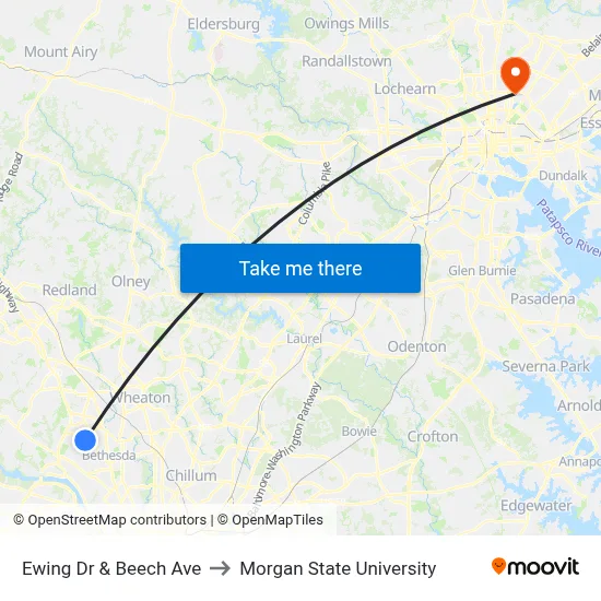 Ewing Dr & Beech Ave to Morgan State University map