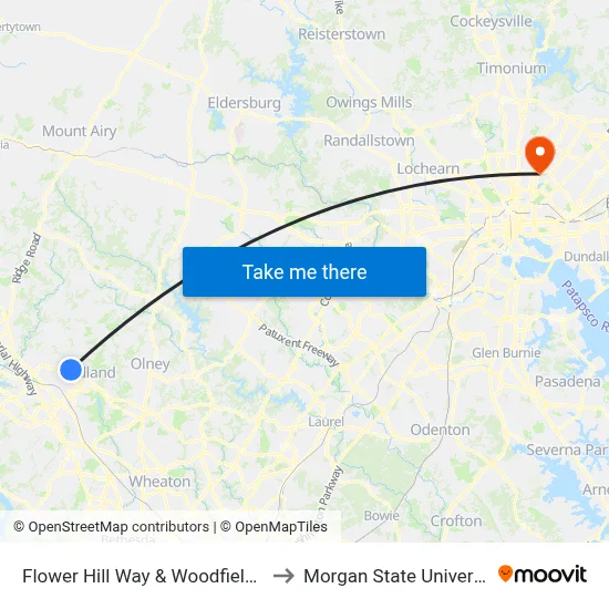 Flower Hill Way & Woodfield Rd to Morgan State University map