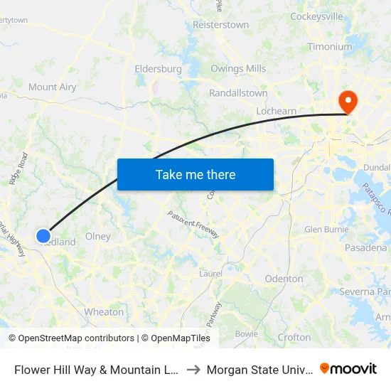 Flower Hill Way & Mountain Laurel Ln to Morgan State University map
