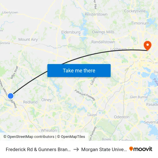 Frederick Rd & Gunners Branch Rd to Morgan State University map
