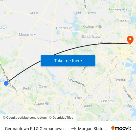 Germantown Rd & Germantown Marc Park & Ride to Morgan State University map