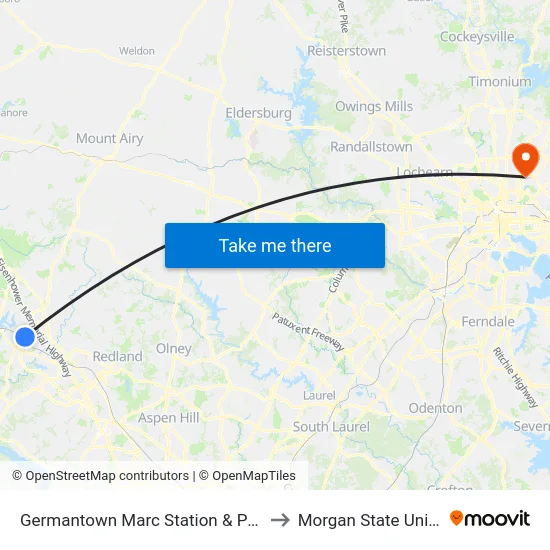 Germantown Marc Station  & Parking Lot to Morgan State University map