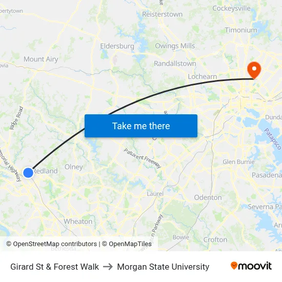 Girard St & Forest Walk to Morgan State University map