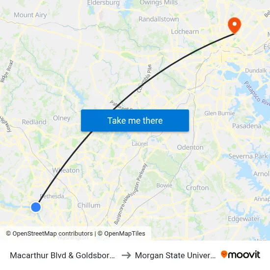 Macarthur Blvd & Goldsboro Rd to Morgan State University map