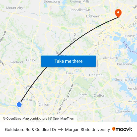 Goldsboro Rd & Goldleaf Dr to Morgan State University map