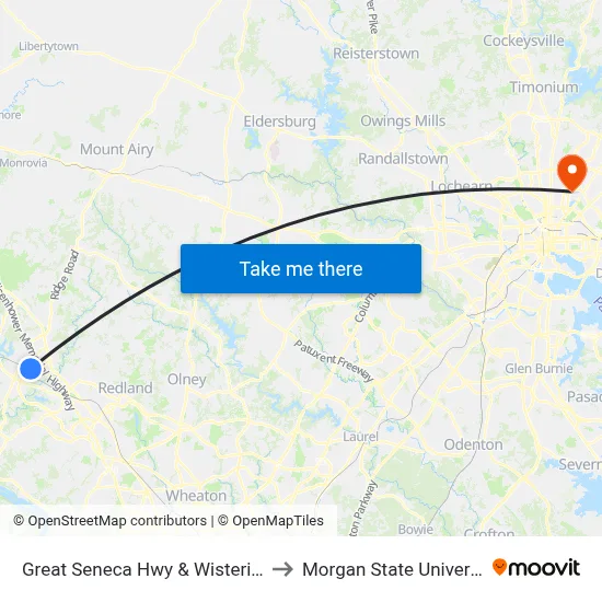 Great Seneca Hwy & Wisteria Dr to Morgan State University map