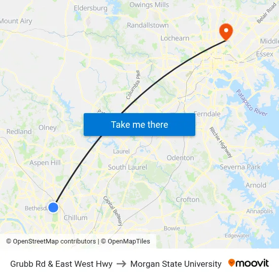 Grubb Rd & East West Hwy to Morgan State University map