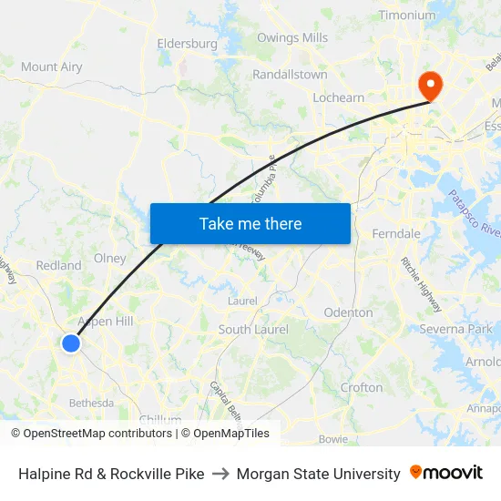 Halpine Rd & Rockville Pike to Morgan State University map