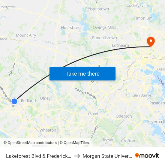 Lakeforest Blvd & Frederick Ave to Morgan State University map