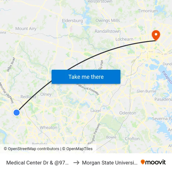 Medical Center Dr & @9711 to Morgan State University map