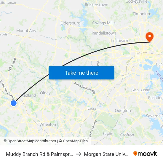 Muddy Branch Rd & Palmspring Dr to Morgan State University map
