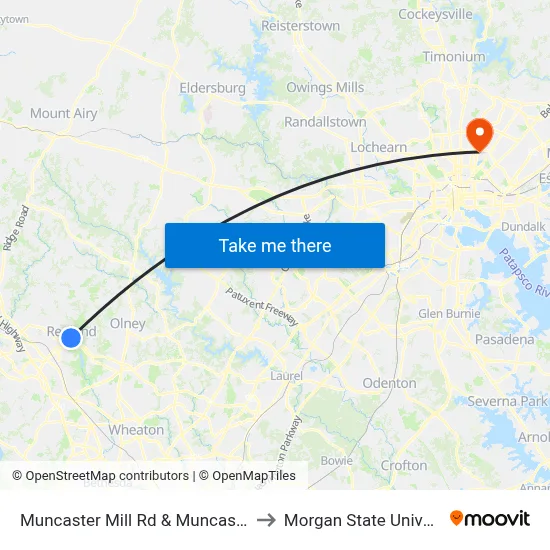 Muncaster Mill Rd & Muncaster Rd to Morgan State University map
