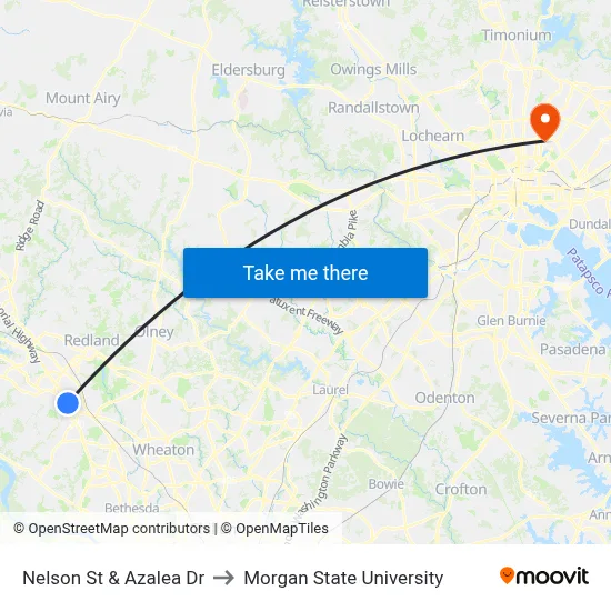 Nelson St & Azalea Dr to Morgan State University map