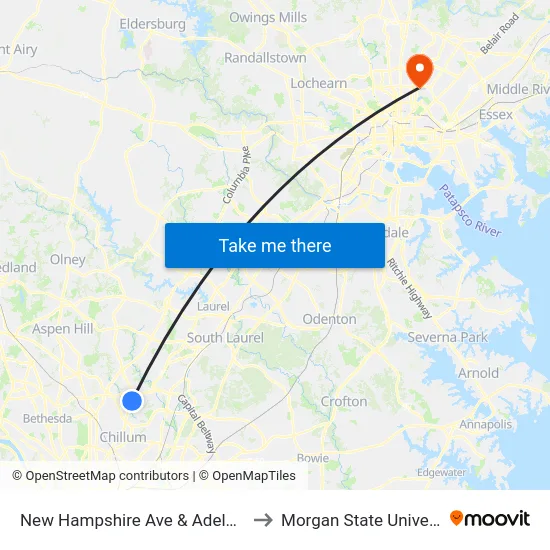 New Hampshire Ave & Adelphi Rd to Morgan State University map