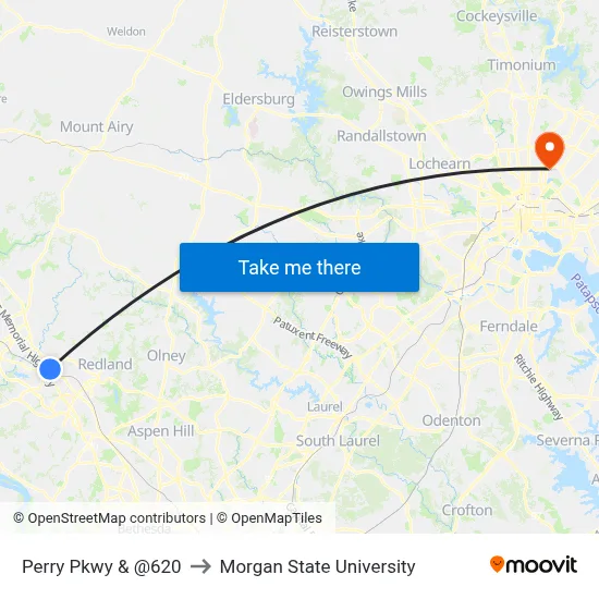 Perry Pkwy & @620 to Morgan State University map